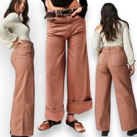 Free People Denim - New FREE PEOPLE CRVY Gia Wide-Leg Jeans $128 SIZE 27 Sand Dune High Rise